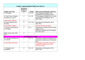 HIGHER LINEAR MEDIUM TERM PLAN YEAR 10 Chapter and