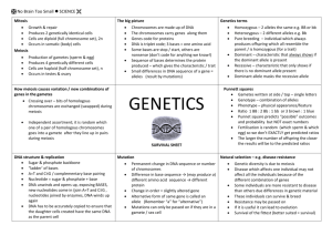 Genetics survival sheet