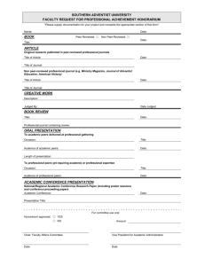 Professional Achievement Honorarium Request Form 2011