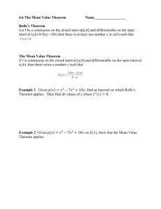 4.6 The Mean Value Theorem Name