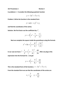 161 Precalculus 1 Review 2 In problems 1 – 4 consider the following
