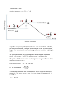 Transition State Theory Consider the reaction : A+B C+D AB To