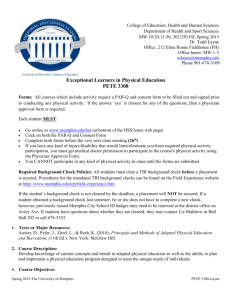 Syllabus for PETE 3308 Exceptional Learners in Physical Education