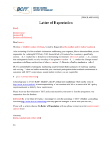 Letter of Expectation - Conduct
