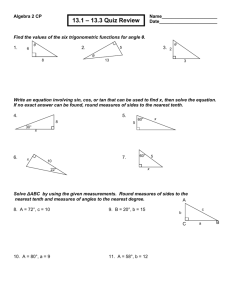 Algebra II Quiz Review 13
