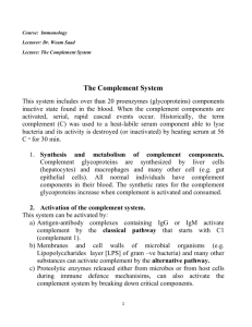 Activation of the complement system.