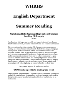 Summer Reading - Watchung Hills Regional High School