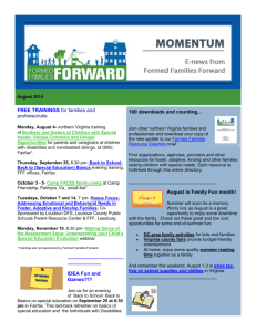 August 2014 FREE TRAININGS for families and professionals