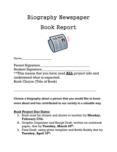 Tuesday, April 10 th . Newspaper Book Report