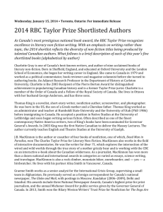 As Canada`s most prestigious national book award, the RBC Taylor