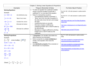 Chapter 3: Solving Linear Equations & Proportions Examples Things