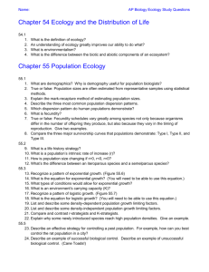 Name: AP Biology Ecology Study Questions Chapter 54 Ecology