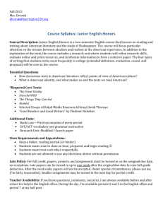 Course Syllabus: Junior English Honors