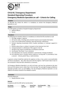 Emergency Medicine Specialist on Call - Criteria for