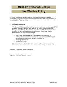 Hot Weather Policy - Mitcham Preschool Centre