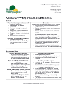 Advice for Writing Personal Statements