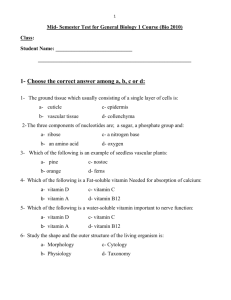 Mid- Semester Test for General Biology 1 Course (Bio 2010)