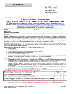 Serious adverse event notification form