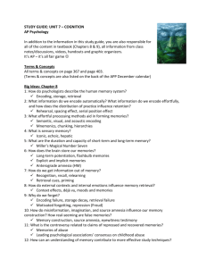 STUDY GUIDE: UNIT 7 – COGNITION AP Psychology In addition to