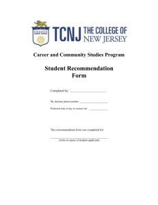 Student Recommendation Form - Career & Community Studies