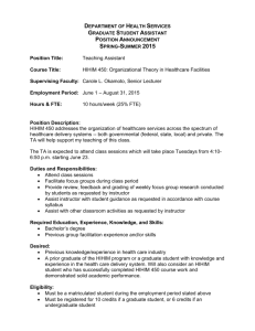 Department of Health Services Graduate Student Assistant Position