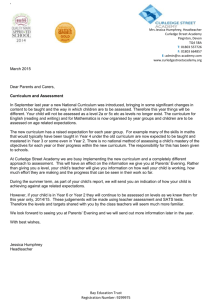 CURRICULUM - NEW - Letter from JH to parents March 2015