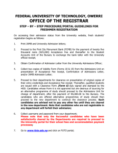 Freshmen Registration - Federal University of Technology, Owerri