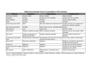 Differences between forms of meningitis in HIV