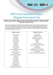 EIPF Post-operative Physio Eligible Procedure list