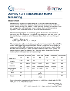 Activity 1.3.1 English and Metric Measuring