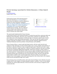 Encore Synergy Launched for Article Discovery--