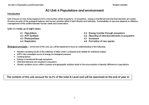 Unit 4 Populations and Environment Checklist