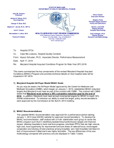MHAC FY 2016 Memo - Maryland Health Services Cost Review