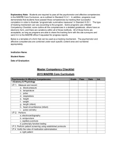Master Competency Checklist, 2015