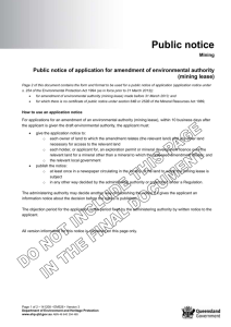 Public notice of application for amendment of environmental authority