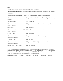 THERMOCHEMISTRY CALCULATIONS WORKSHEET 1 Using