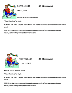 ADVANCED 8D Homework Jan 12, 2015 HW= In RED Lit. book at