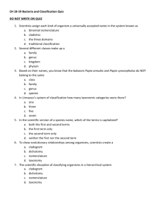 Classification and Bacteria Quiz