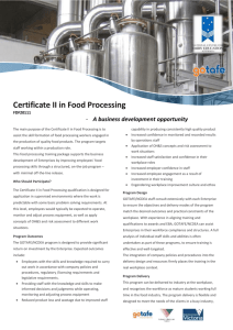 Certificate II in Food Processing - The National Centre for Dairy