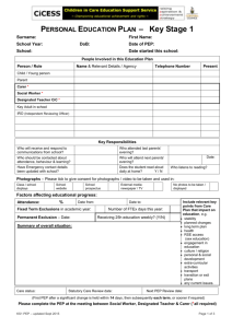 Key Stage 1 Personal Education Plan Form