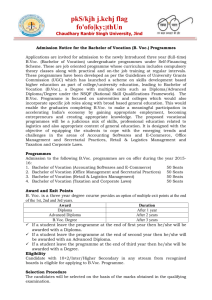 Admission Notice for the Bachelor of Vocation (B. Voc.) Programmes