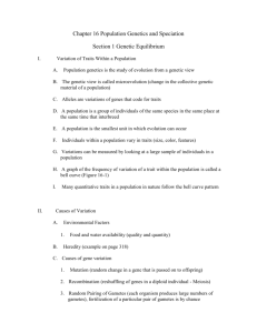 Chapter 16 Population Genetics and Speciation Section 1 Genetic