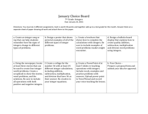 January Choice Board 7th Grade: Integers Due: January 23, 2015