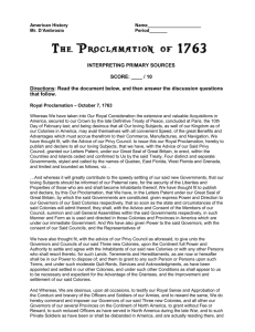 Proclamation of 1763 and answer document