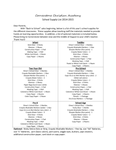 School Supply List - Cornerstone Christian Academy