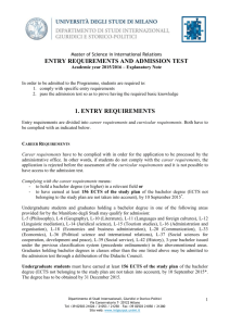 entry requirements and admission test