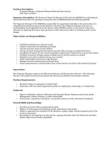 Position Description: Programs Manager, Holocaust Memorial
