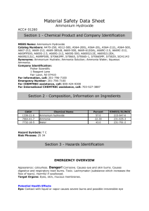 Material Safety Data Sheet Ammonium Hydroxide ACC# 01260