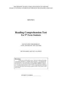 Reading Comprehension Test for 9th Form Students