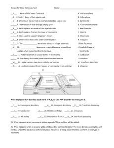 Plate Tectonics Review Answers